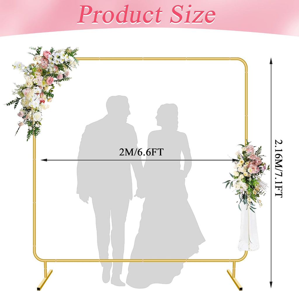 Metal Wedding Arch Backdrop Stand for Parties 6.6FT Gold Balloon Arch Square Frame Kit Pipe and Drape Stand Floral