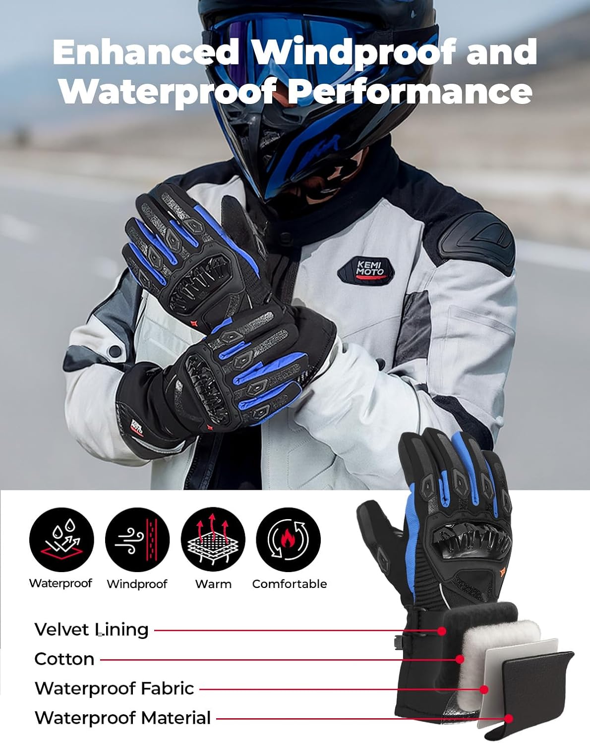 Winter Motorcycle Gloves, Rainproof Riding Warm Gloves with Touchscreen for Motorcycle Riding, ATV, UTV, Snowmobile