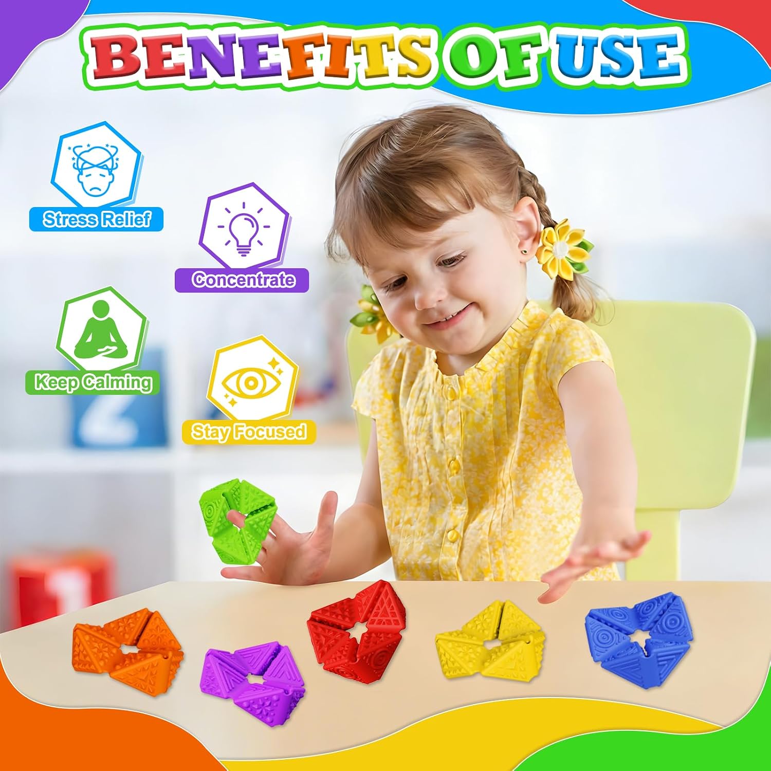 Fidget Sensory Toys for Kids - 6Pack Quiet Textures Sensory Flip Cube for ADHD, Anxiety & Stress Relief, Non-Toxic