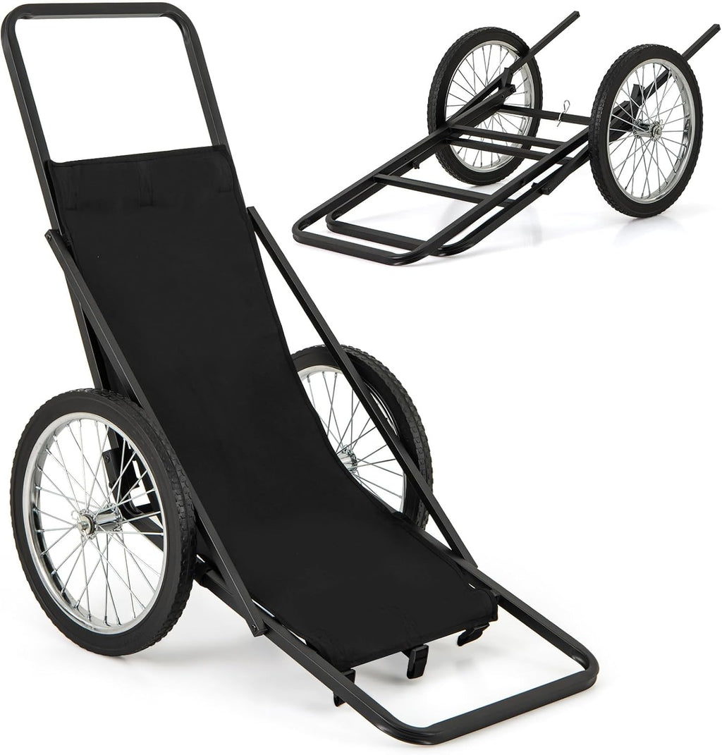 Folding Deer Cart with Polyester Liner, 550 LBS Heavy-Duty Hunting Game Hauler with 20" Rubber Wheels, Ergonomic