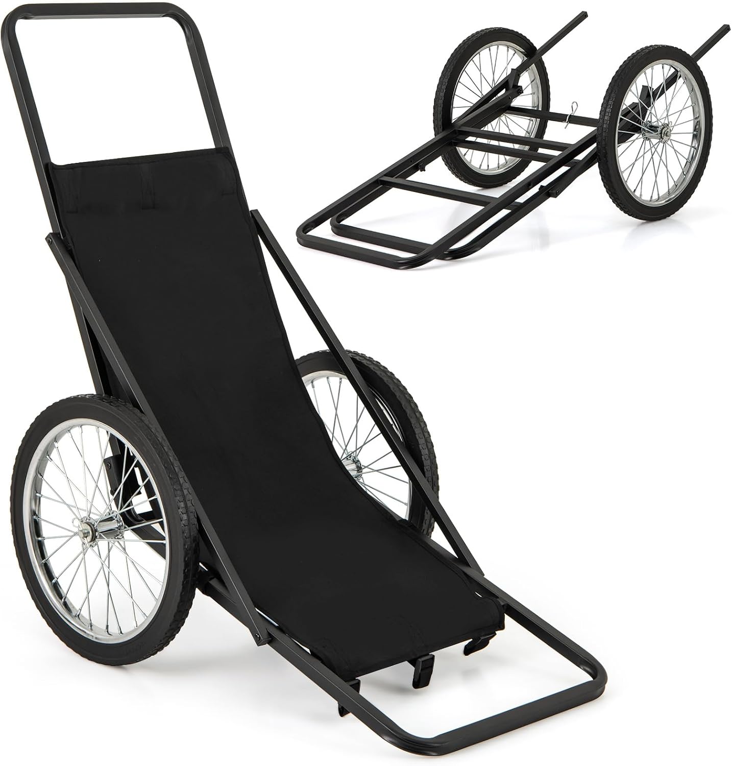 Folding Deer Cart with Polyester Liner, 550 LBS Heavy-Duty Hunting Game Hauler with 20" Rubber Wheels, Ergonomic