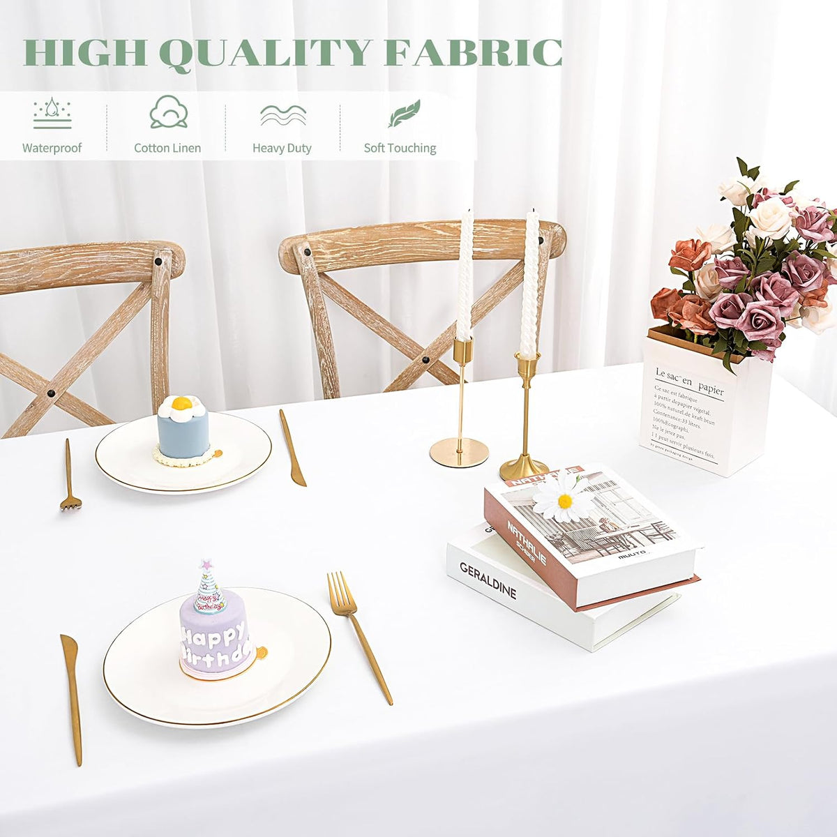 10 Pack White Tablecloths for 8 Foot Rectangle Tables 60 x 126 Inch - 8ft Rectangular Bulk Polyester Fabric Washable