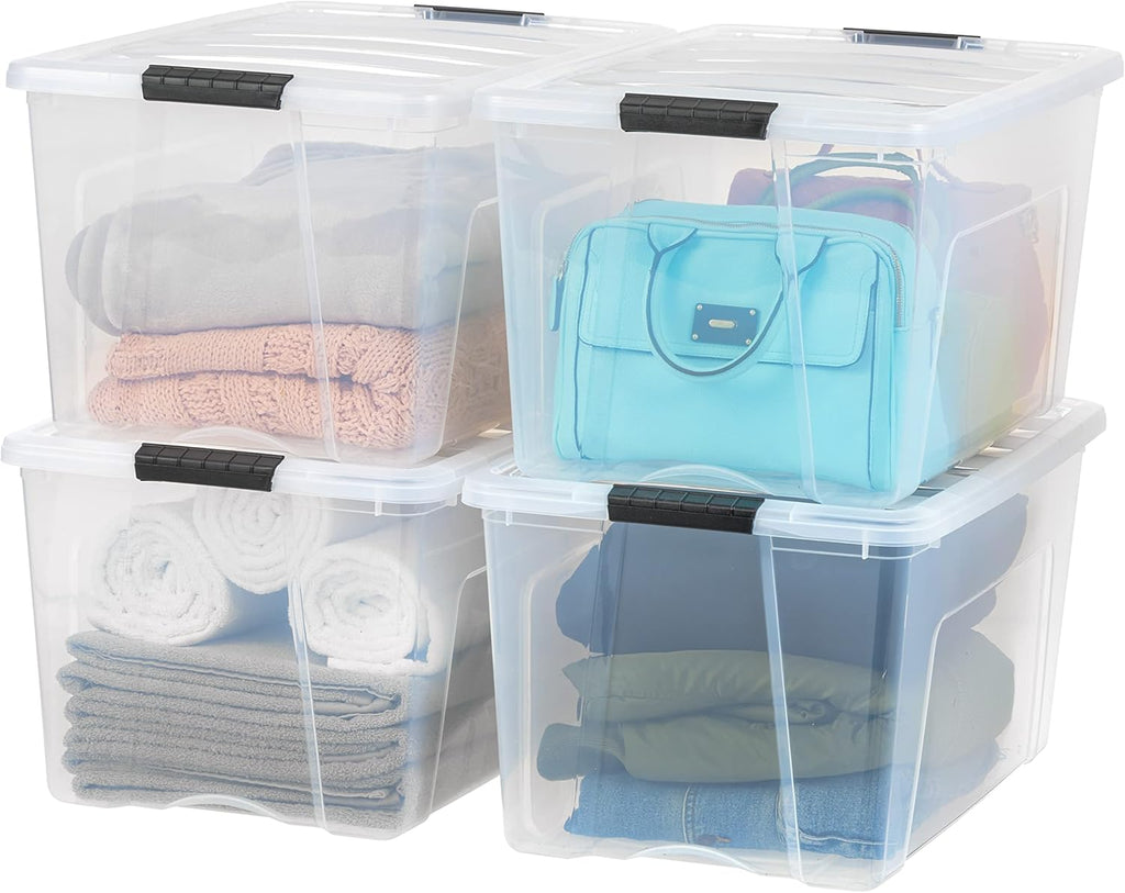 72 QT Plastic Storage Box with Lid and Latches - 4 Pack - BPA-Free, See-Through Organizing Solution, Durable Nestable