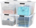 72 QT Plastic Storage Box with Lid and Latches - 4 Pack - BPA-Free, See-Through Organizing Solution, Durable Nestable