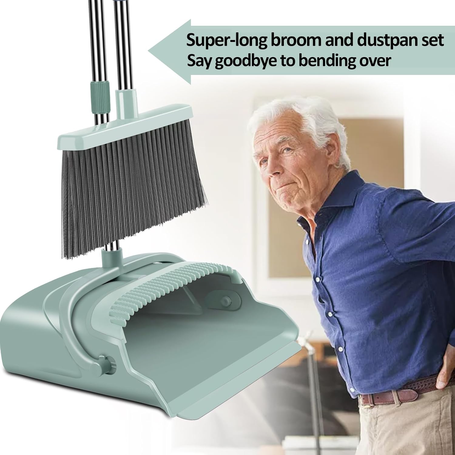 Upgrade Broom and Dustpan Set, Large Size and with Long Handle, Upright,Ideal for Indoor Outdoor Garage Kitchen Room