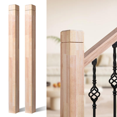 3.5" x 47" Rubber Wood Stair Newel Post with a Single Groove Notched Newel Wood Balusters for Staircase Indoor and