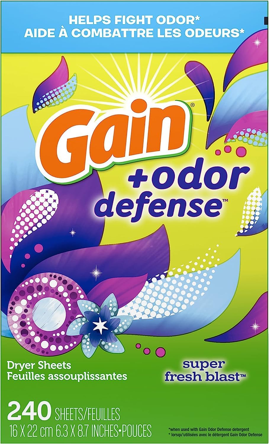 Dryer Sheets Plus Odor Defense, Super Fresh Blast Scent, 240 Count, Helps fight static and odor, laundry sheets