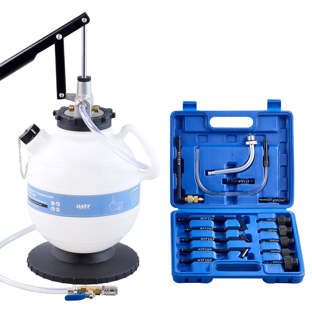 OMT 2 Gallon Transmission Fluid Transfer Pump Set with 15 ATF Adapters