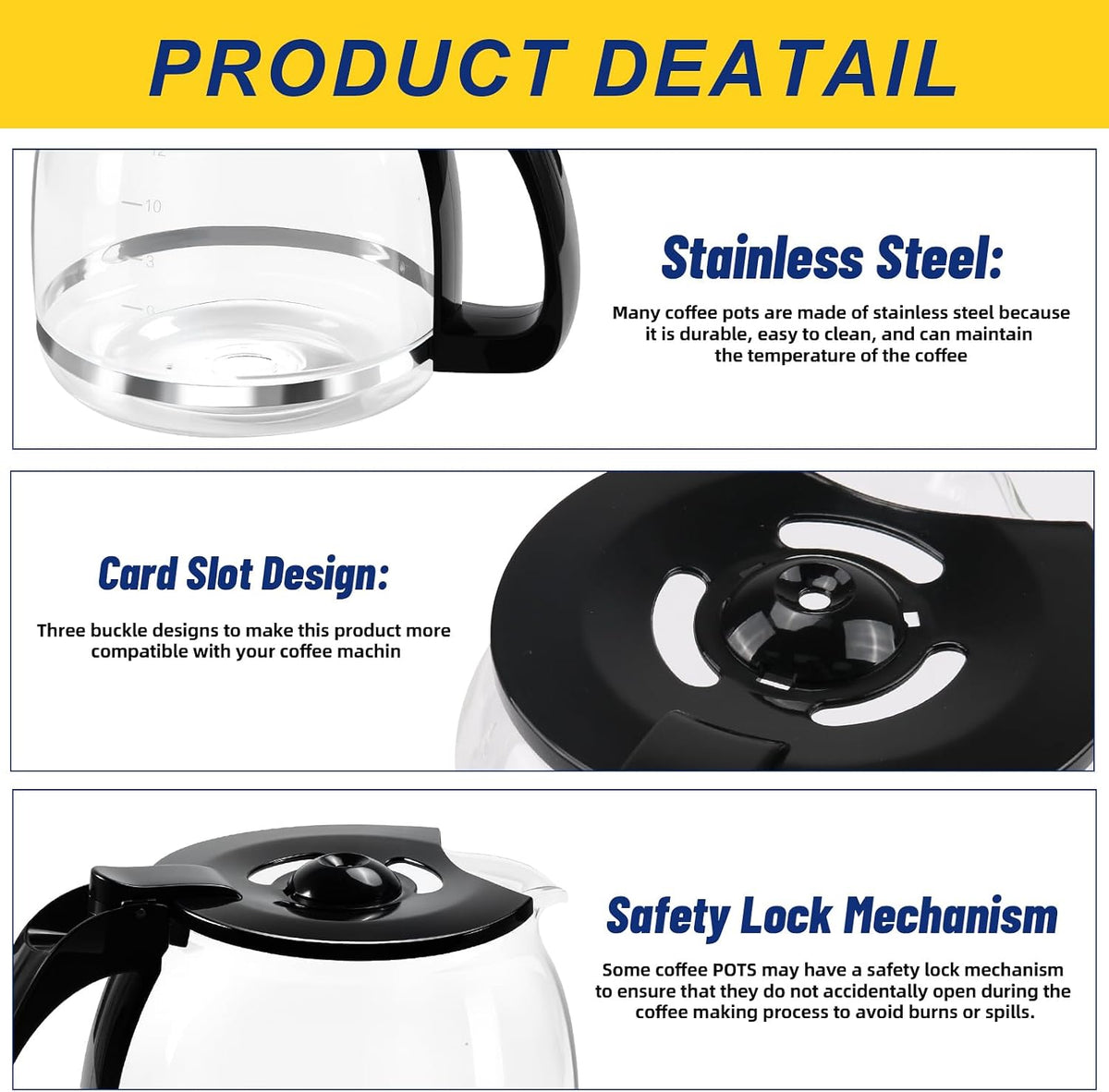12 Cup Glass Coffee Carafe Pot Replacement for Mr Coffee and Black & Decker