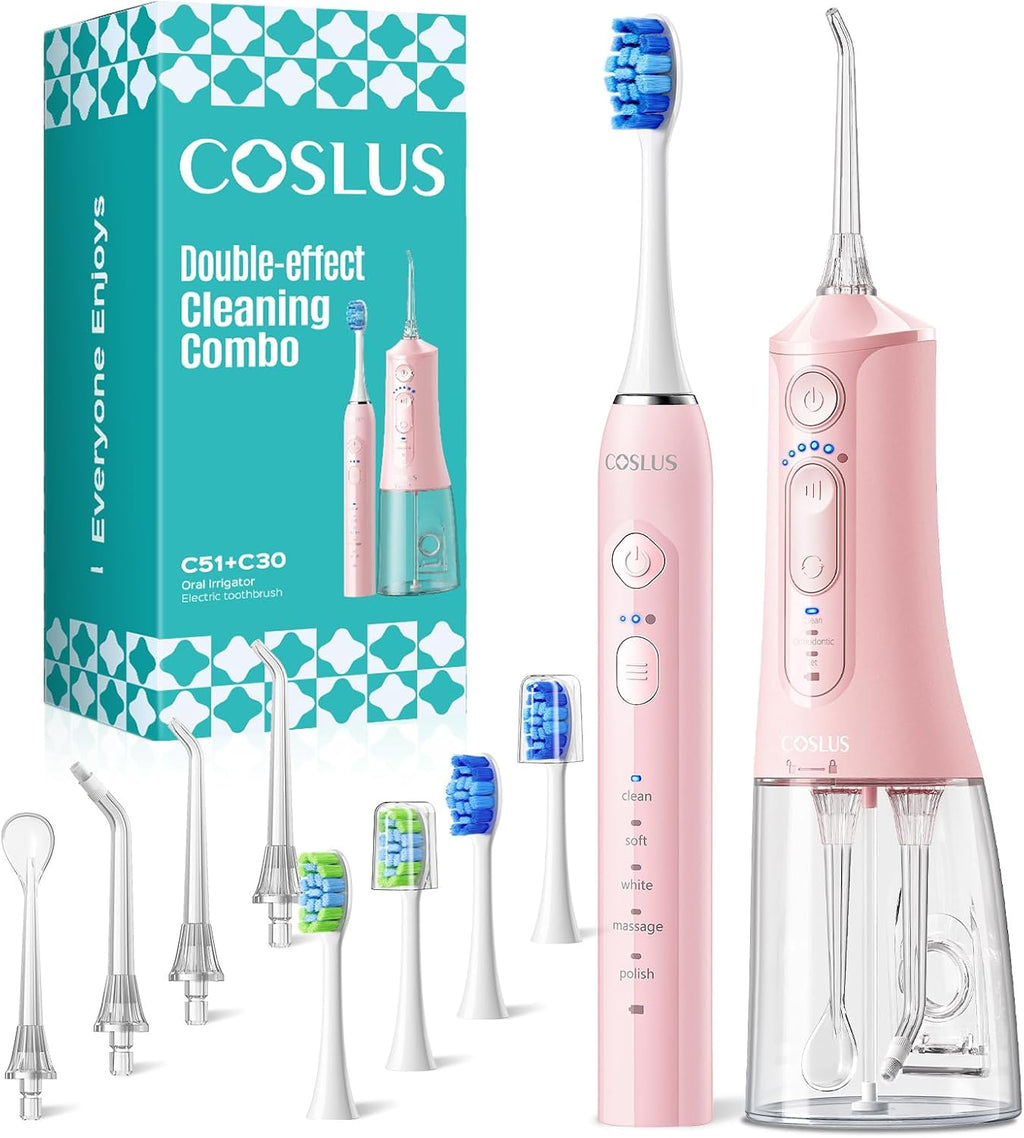 C51C30 Electric Toothbrush with Water Flosser Combo: Portable Oral Clean Kit for Teeth Brushing & Flossing, Multiple