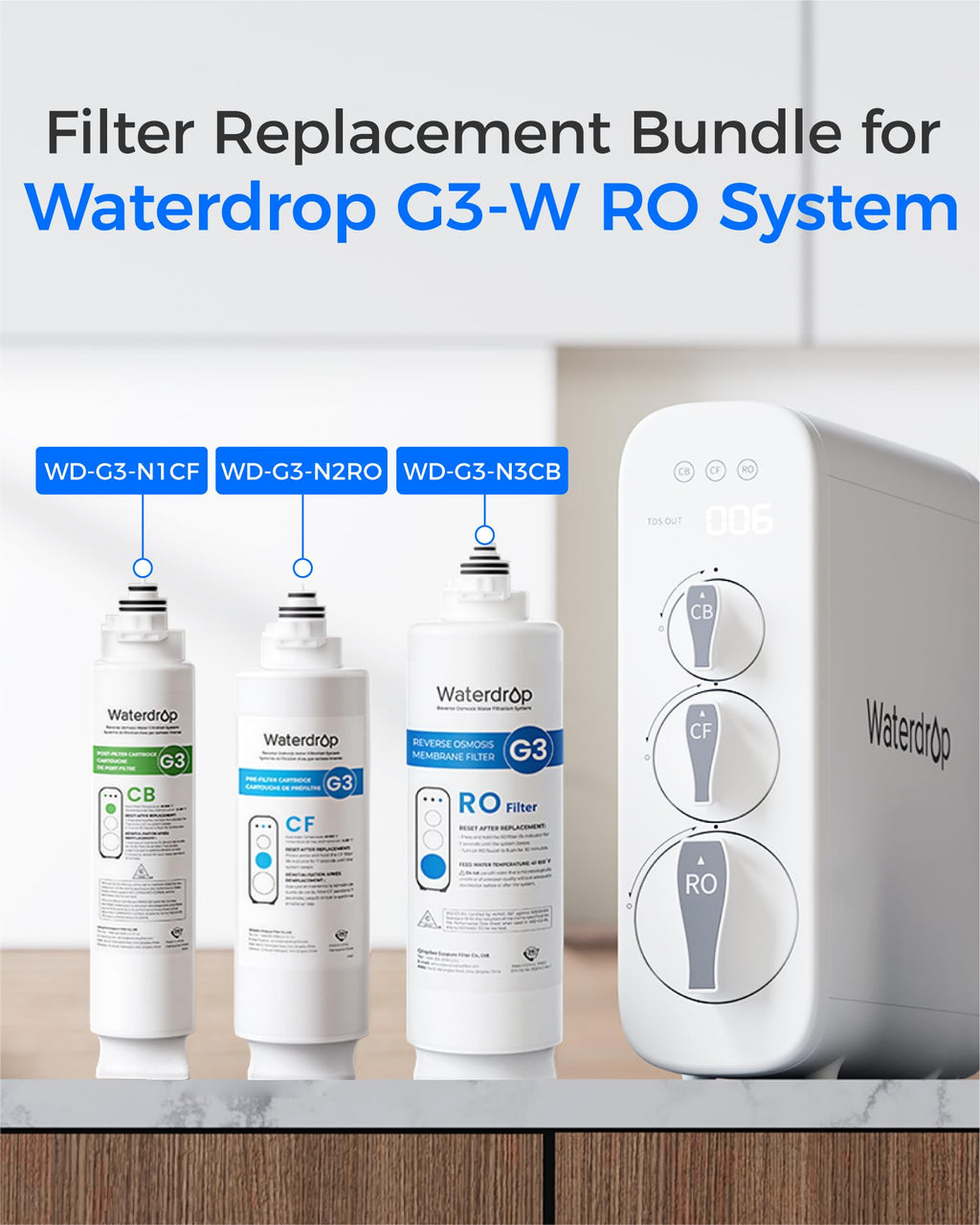 Waterdrop G3-CFCBRO Filter, Replacement for G3W 400 GPD RO System