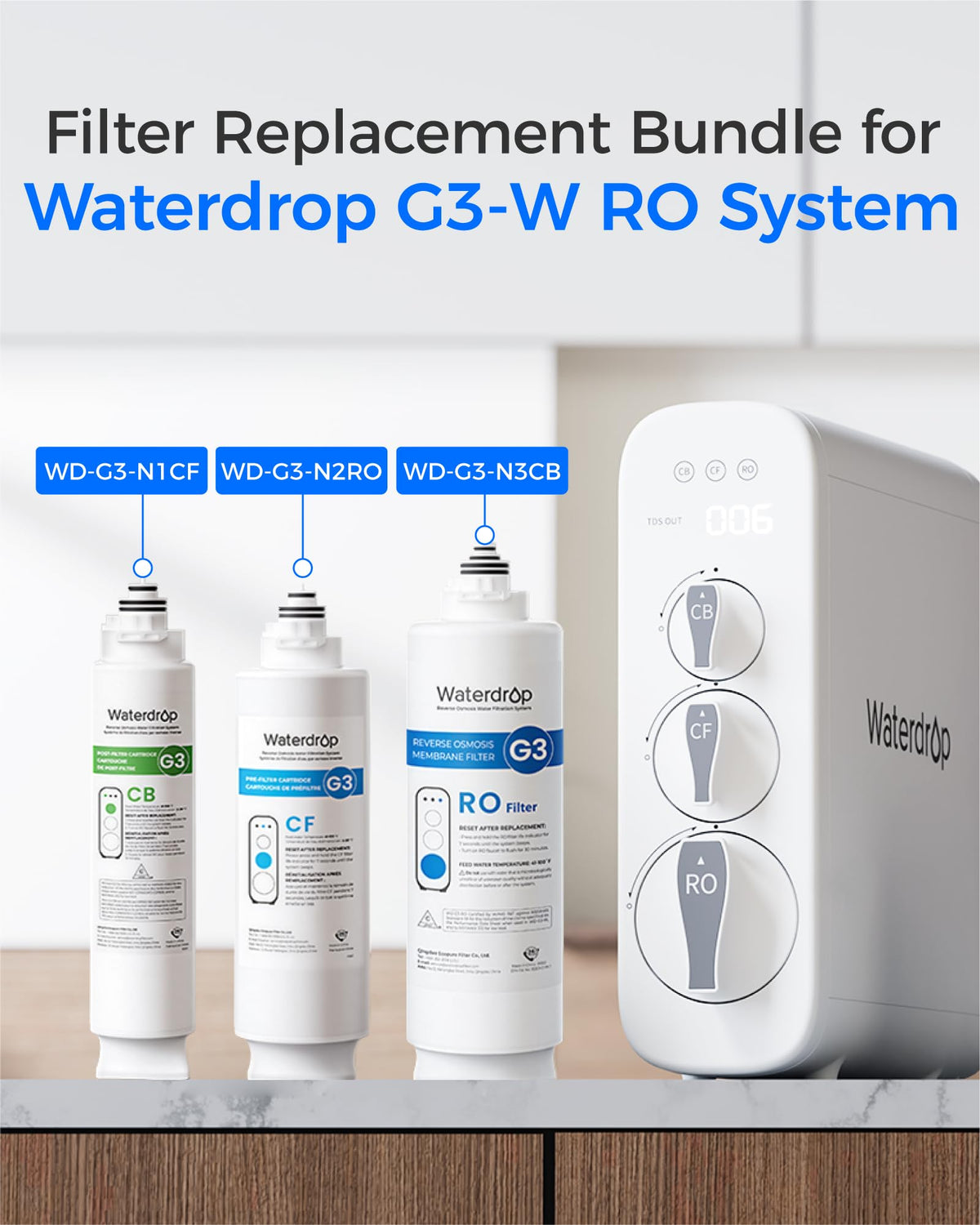Waterdrop G3-CFCBRO Filter, Replacement for G3W 400 GPD RO System