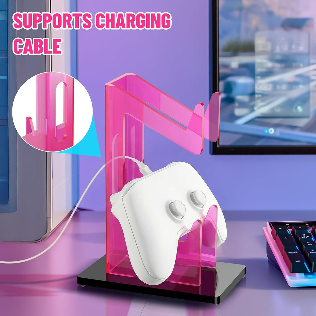 Rose Pink Acrylic 2-Tier Universal Game Controller Headset Holder Stand for PS5 Xbox ONE Switch Colorful Controller