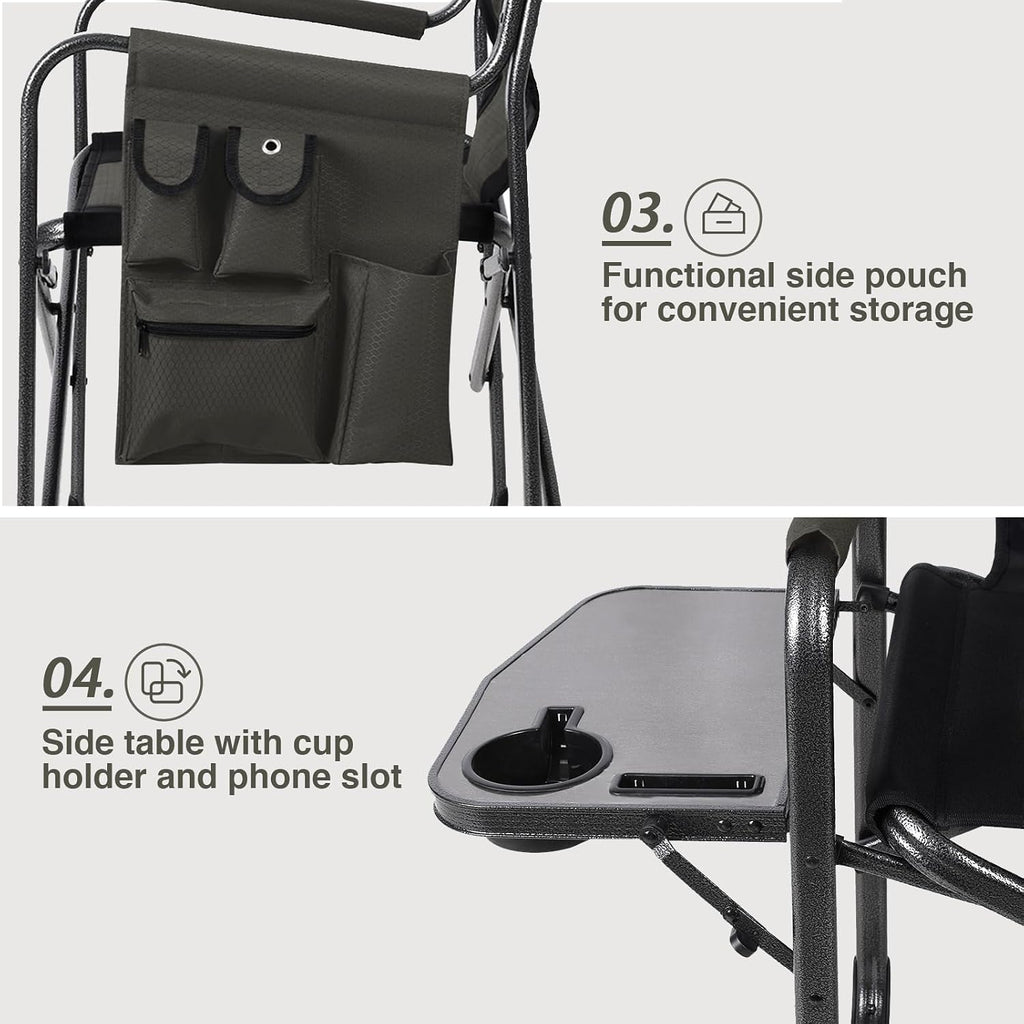Lightweight Aluminum Director Camping Chair, 350 lb Capacity | 19" Joint-Friendly Seat for Easy Standing with Side