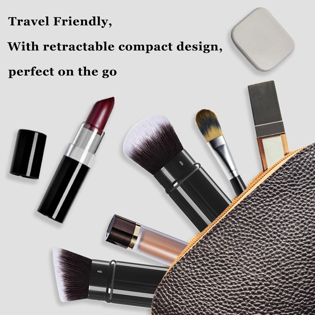 Retractable Kabuki Makeup Brush, 2 Pack Travel Face Powder Brush Set