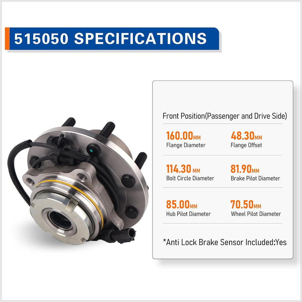 MACEL 515050 Front Wheel Hub Bearing Assembly Compatible with 2002-2005 Ford Explorer, 2003-2005 Lincoln Aviator, 2002-2005 Mercury Mountaineer 5 Lugs W/ABS