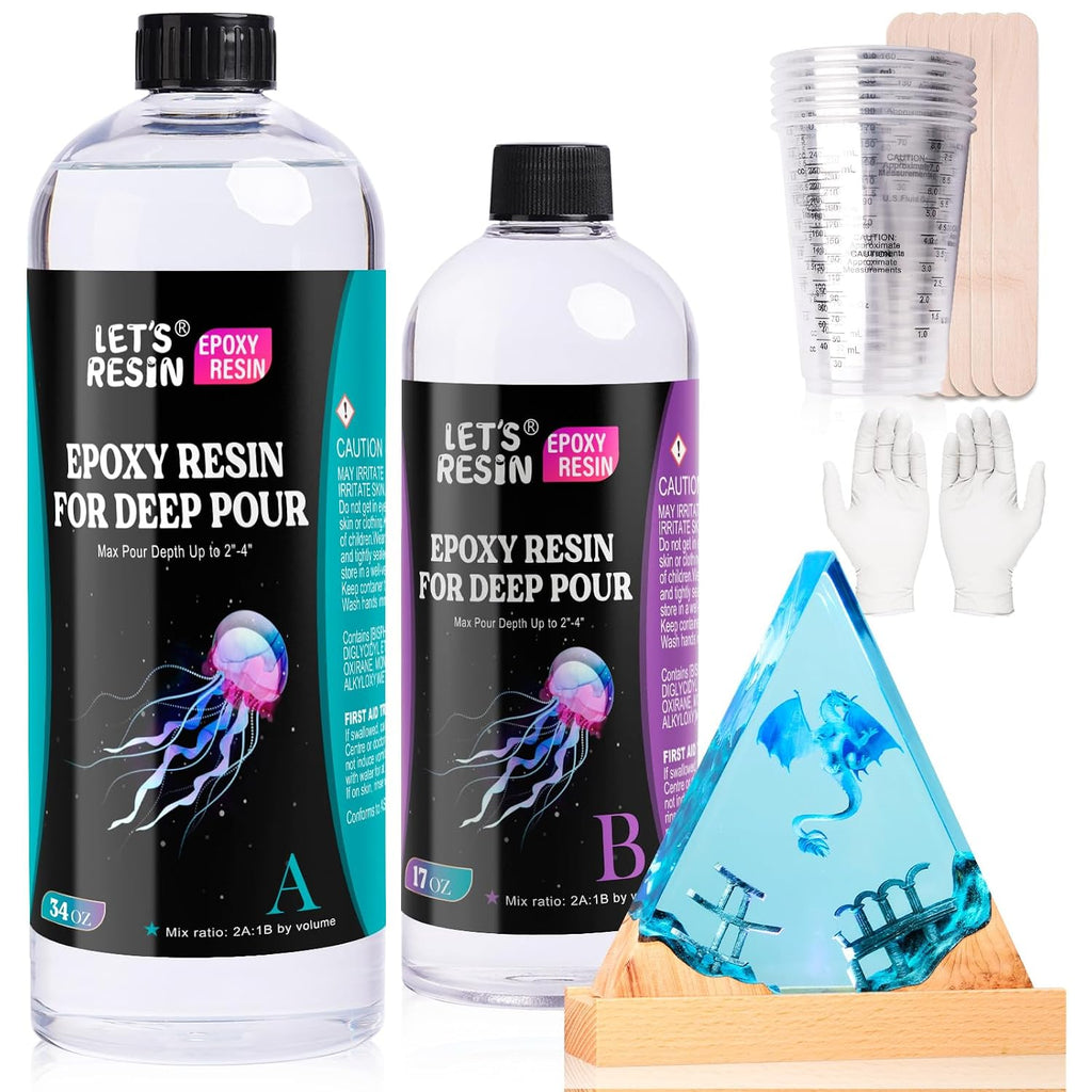 51OZ Deep Pour Epoxy Resin for 2-4 inch Pour | Bubble Free, Low Odor,2:1mix ratio, Low Viscosity Casting Resin for