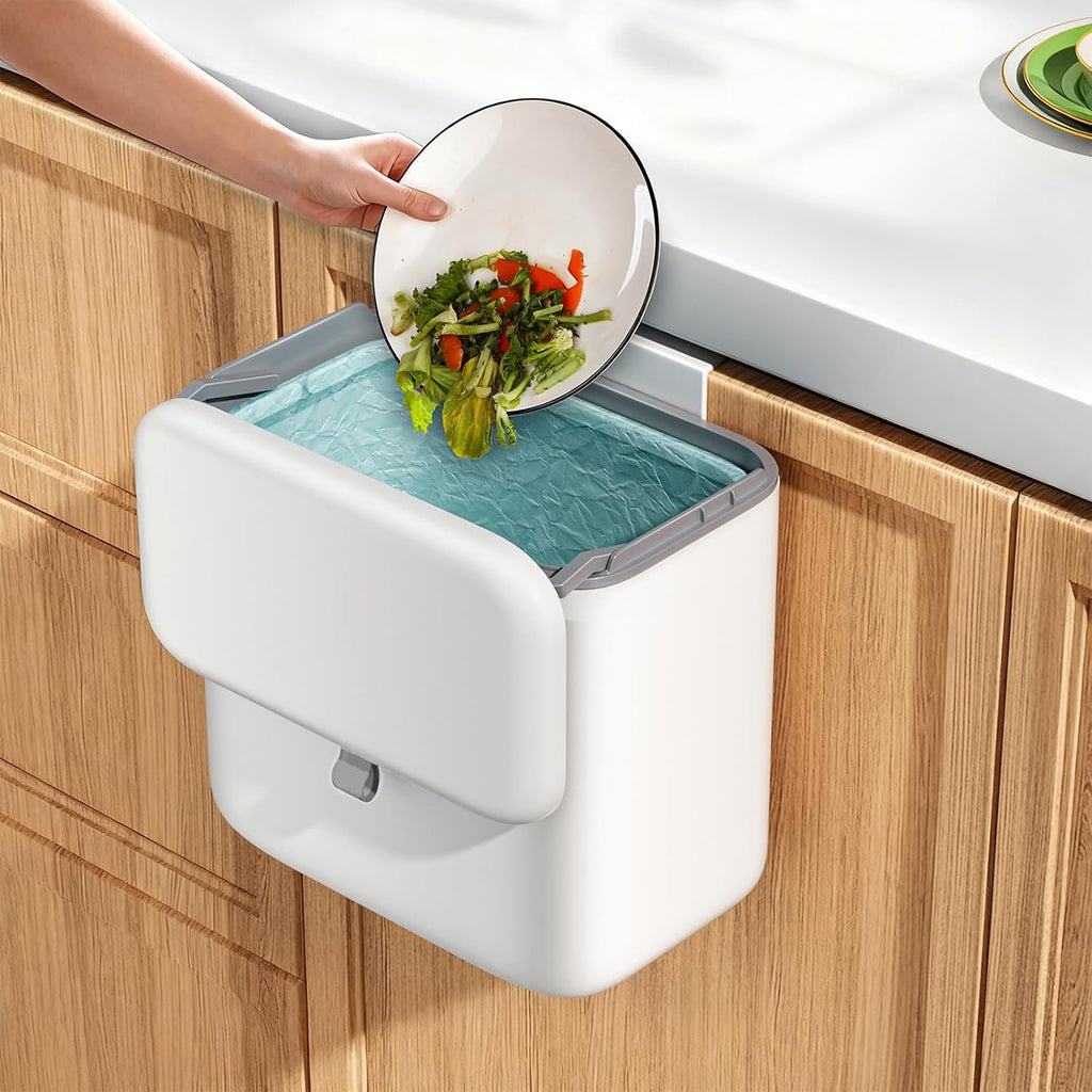 Compost Bin Kitchen for Countertop or Under Sink, 2.6 Gallon Hanging Small Trash Can with Lid, Garbage Can for