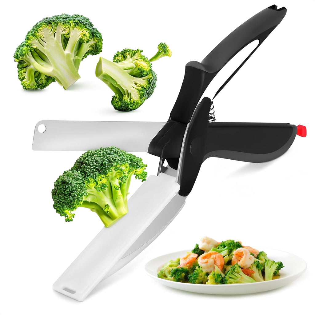 Cutting Board Scissors - 2 In 1 Kitchen Scissors with Cutting Board Knife Combo with Safety Lock and Storage Holder