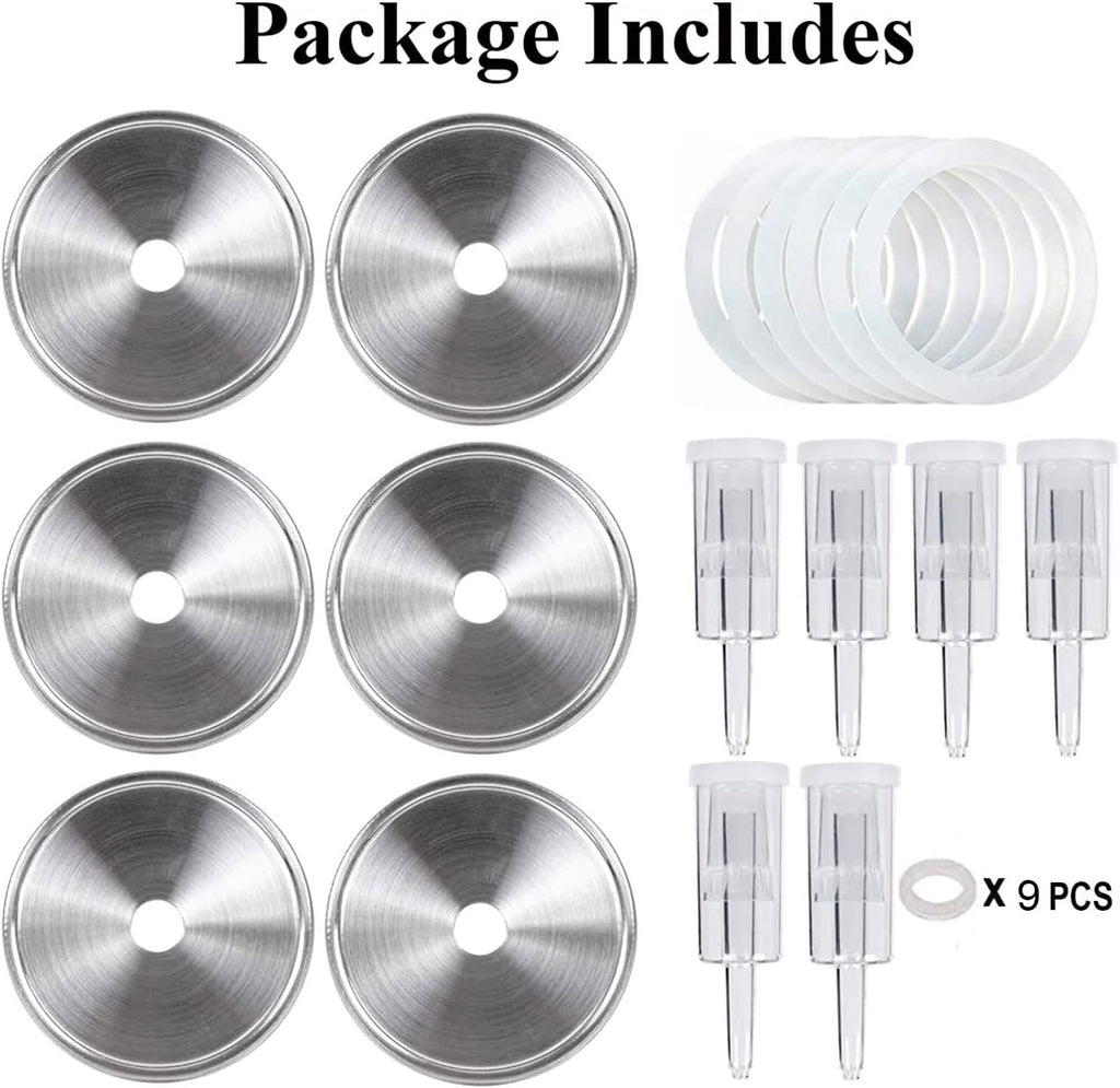 Fermentation Lids, 6 Set Fermentation Kit for Wide Mouth Jars, 6 Stainless Steel Fermenting Lids with 6 Silicone