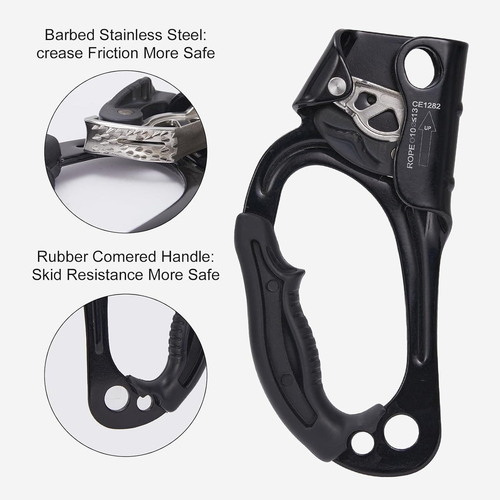 Hand Ascender, Rock Climbing Tree Arborist Rappelling Gear Equipment Rope Clamp for 10~13MM Rope
