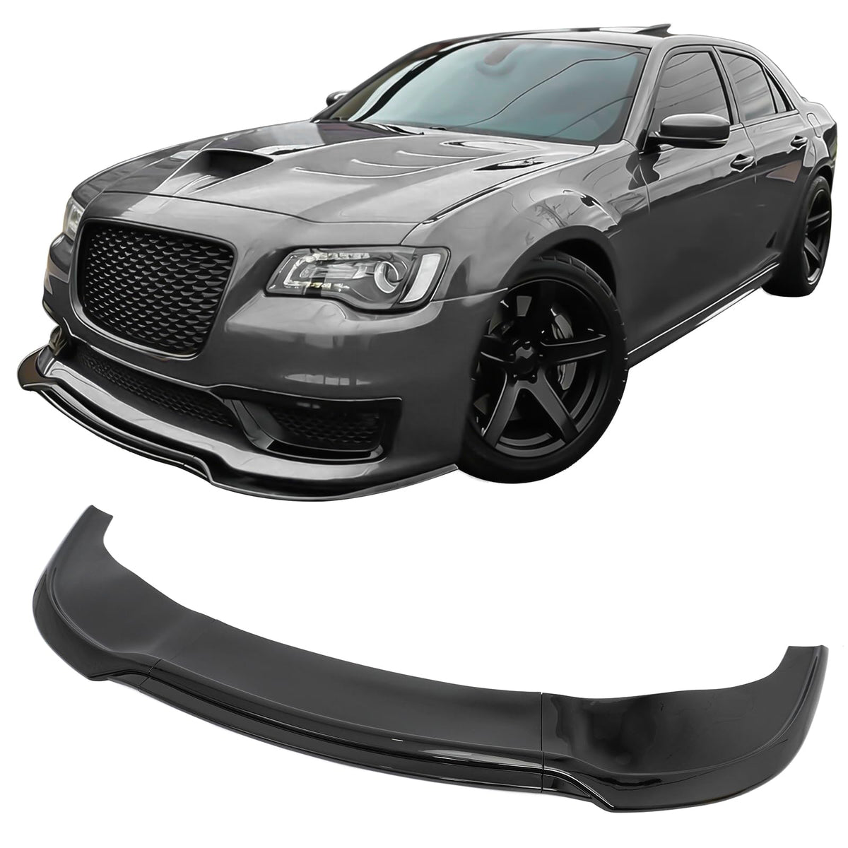 Fit 2015-2023 Chrysler 300 SRT Front Bumper Lip Gloss Black