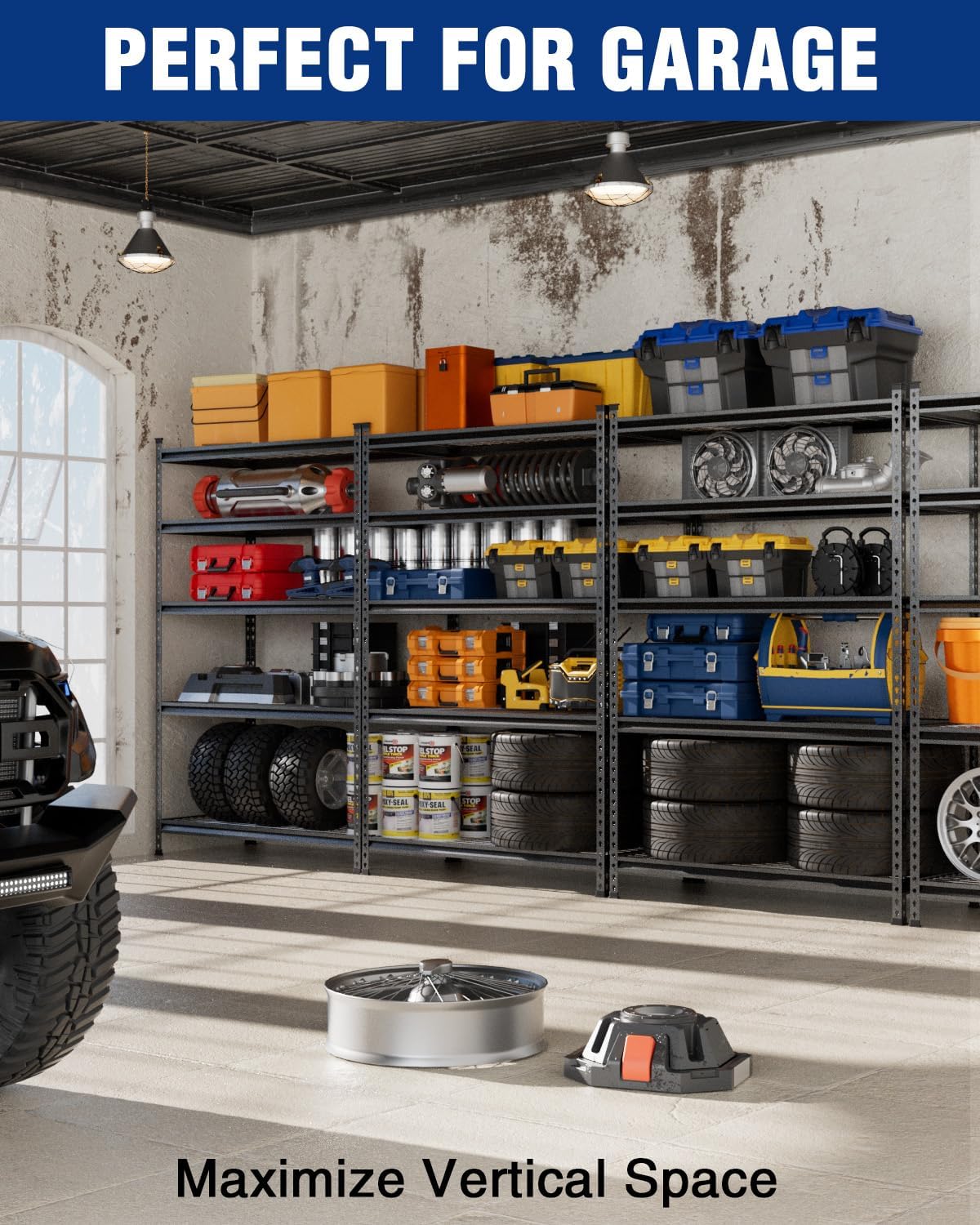 5-Layer Heavy Duty Metal Storage Rack, 48”W x 24”D x 72”H, Adjustable Shelving Unit with 4000 lbs Total Load Capacity