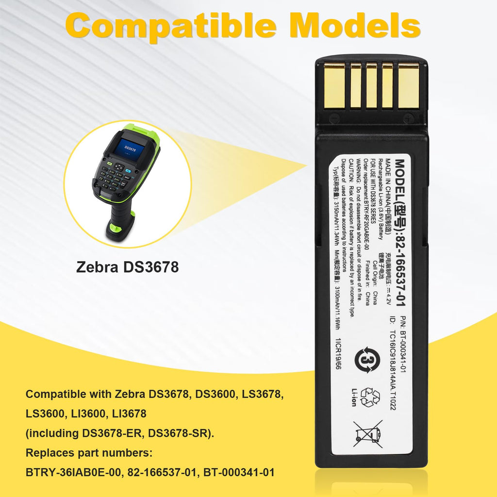 for Zebra DS3678 Scanner Battery Replacement Barcode Scanner 3150mAh