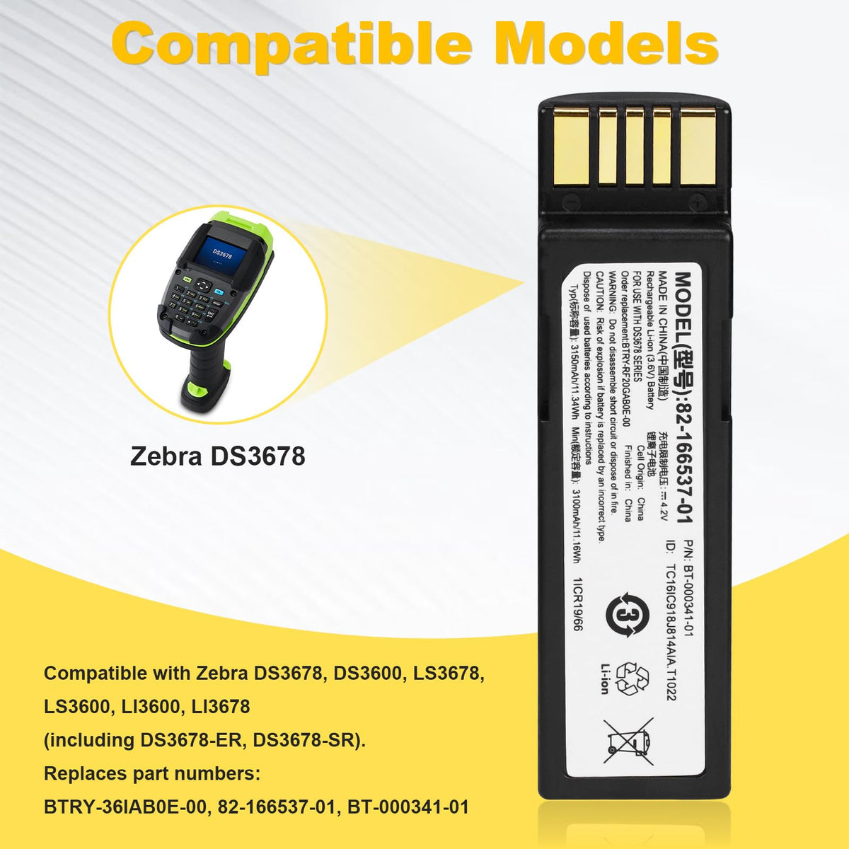 for Zebra DS3678 Scanner Battery Replacement Barcode Scanner 3150mAh