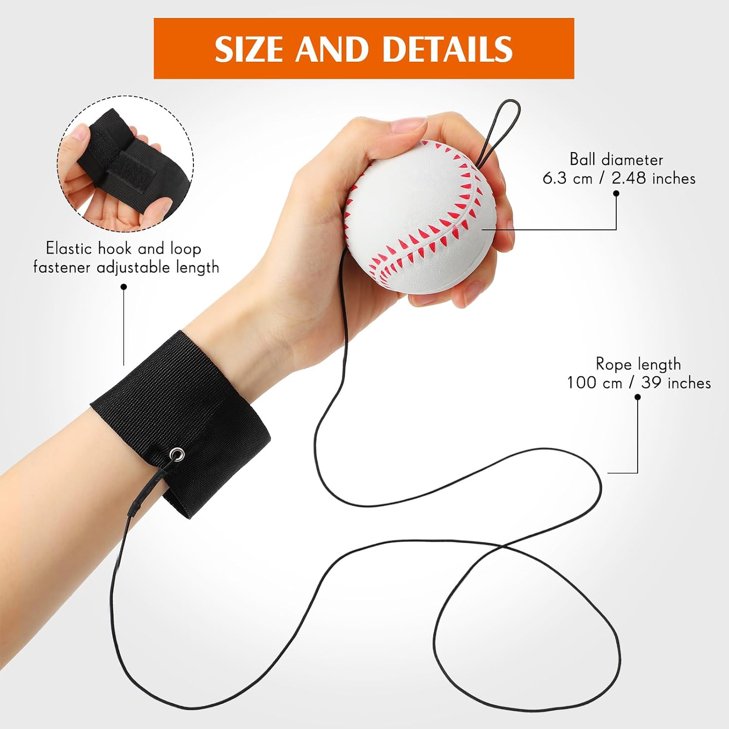 6 Pcs Wrist Return Ball on a String 2.48 Inch Rebound Sport Balls with Elastic Strap Soccer Basketball Baseball