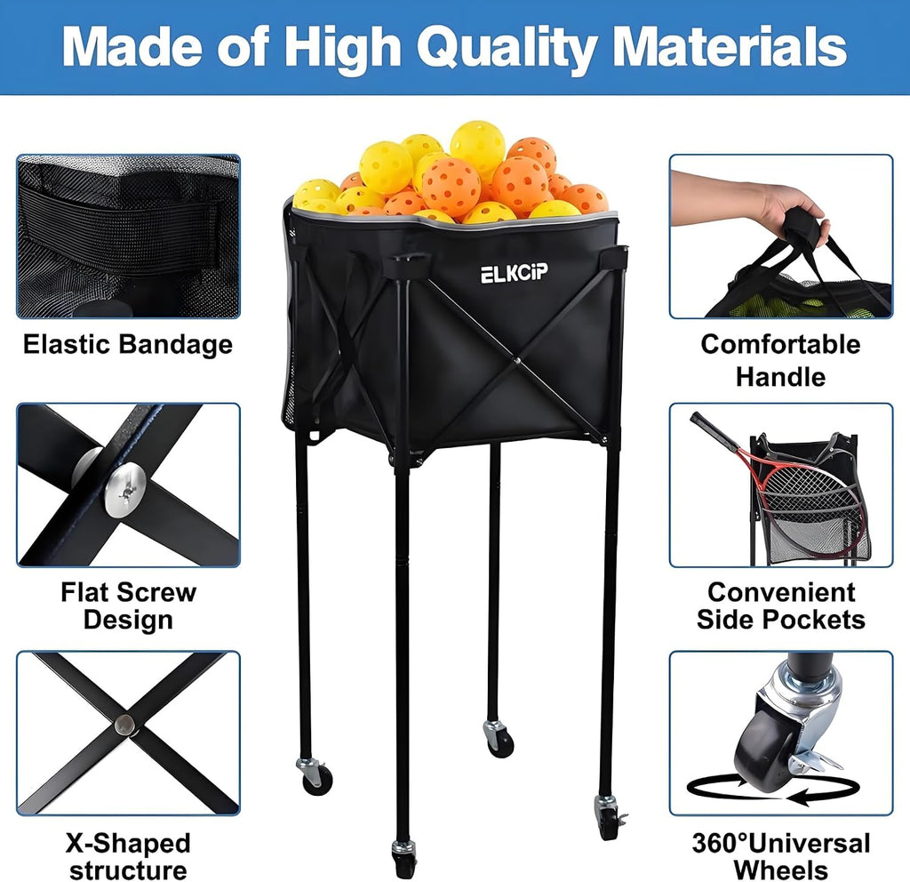Portable Pickleball & Tennis Ball Hopper - Pickleball Collector Retriever Basket Carrier Gatherer Picker Container