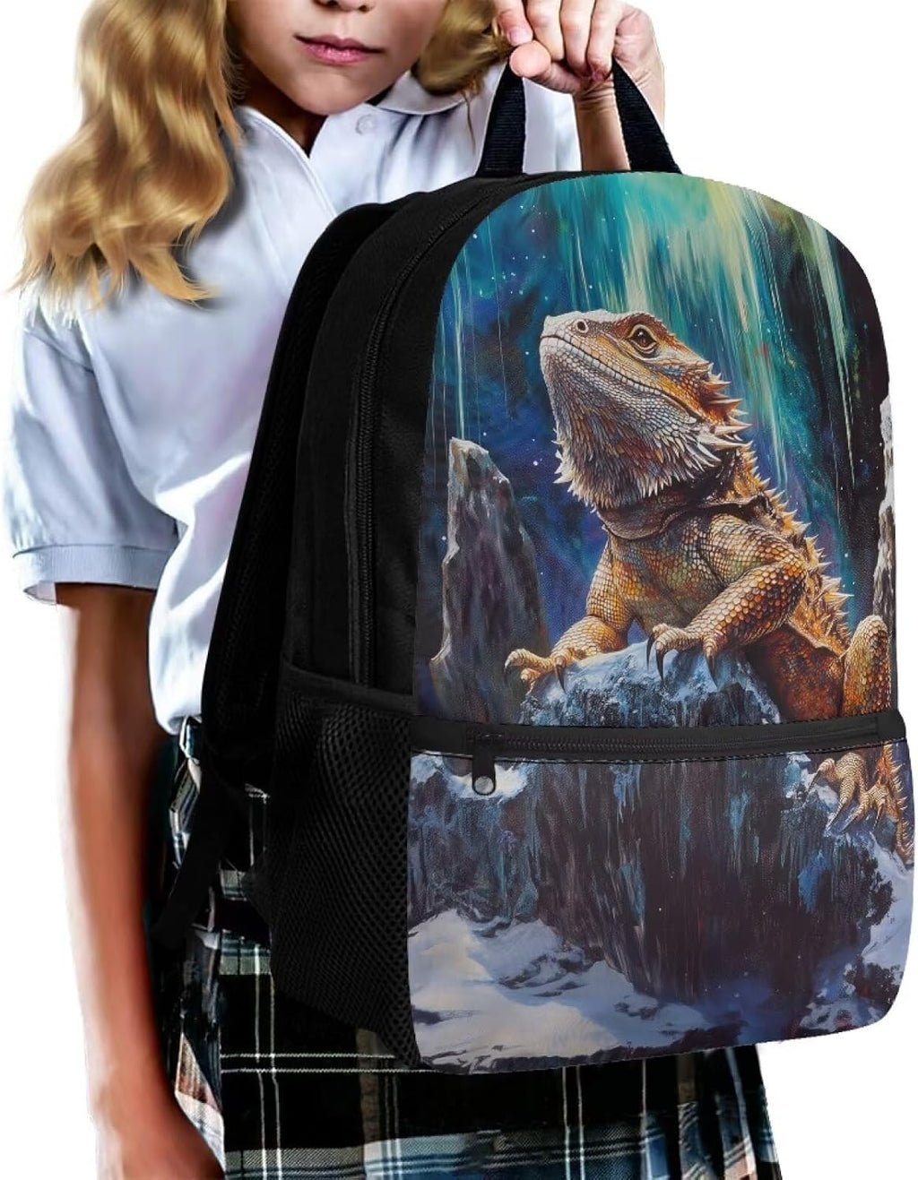 Bearded Dragon Backpack Kids School Bag Pack 17 Inch Large Backpack for School Girls Animals Print Bookbag