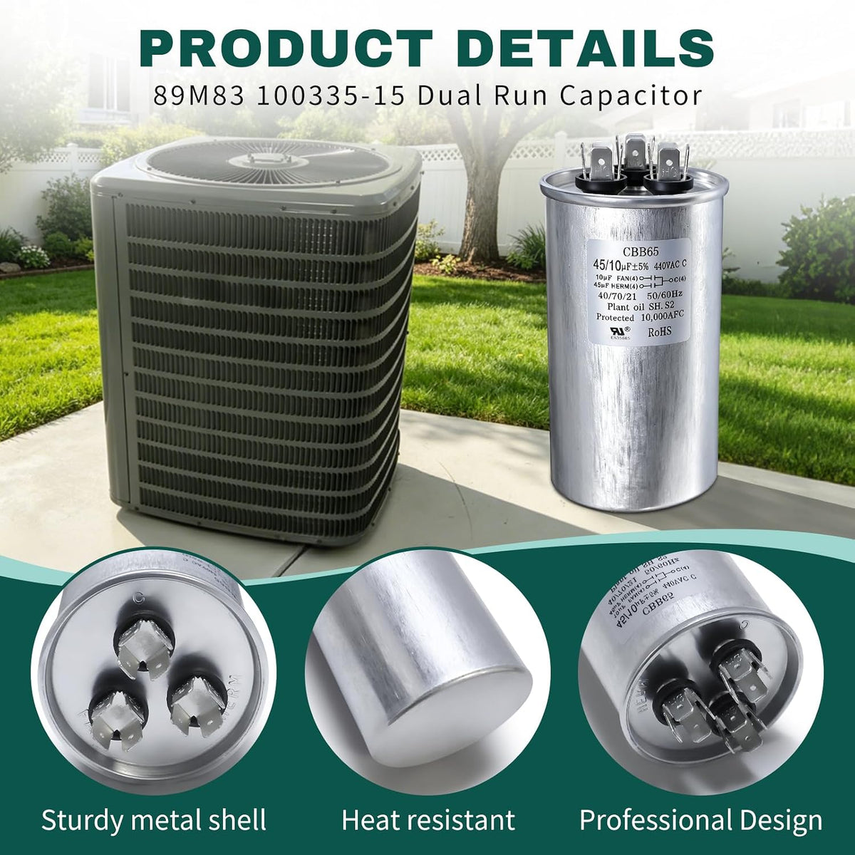 89M83 100335-15 Dual Run Capacitor Compatible with Lennox GE 45/10μF ±5% 440VAC 89M83 Capacitor for HVAC Capacitor for Air Conditioner Condenser Fan Motor and Compressor Replacement
