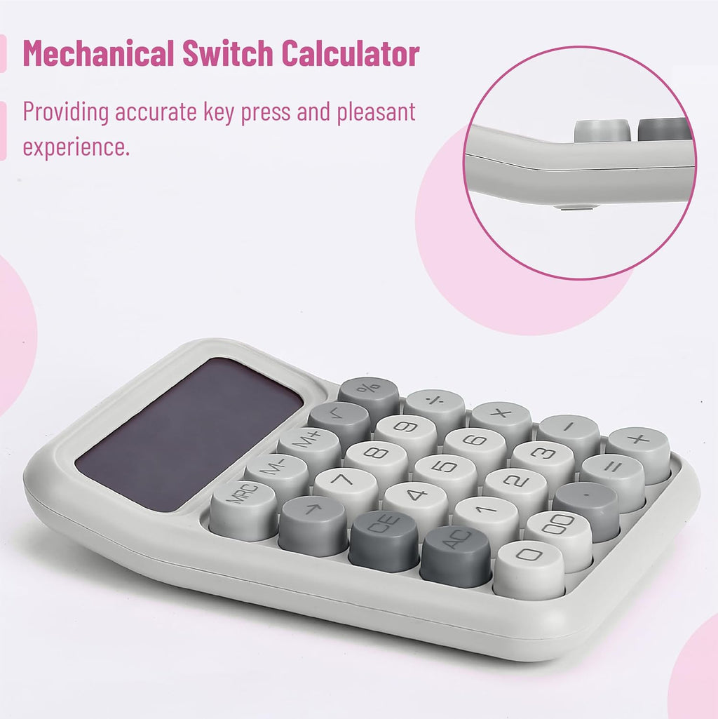 Mechanical Switch Calculator, 12 Digit Large LCD Display | Gray with Big Buttons, Mechanical Switch Calculator for