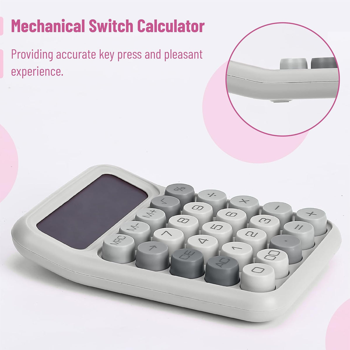 Mechanical Switch Calculator, 12 Digit Large LCD Display | Gray with Big Buttons, Mechanical Switch Calculator for