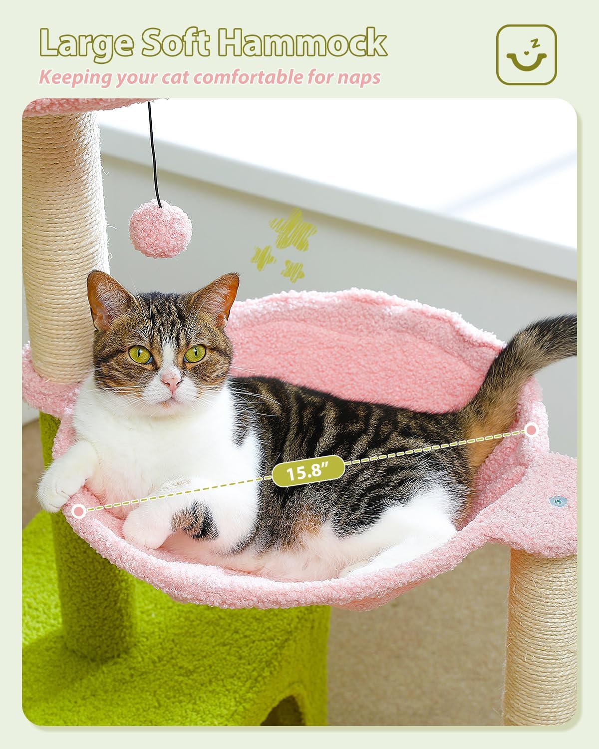Flower Cat Tree with Large Metal Frame Hammock, 35" Cute Cat Tower with Sisal Scratching Posts for Small Indoor Cats