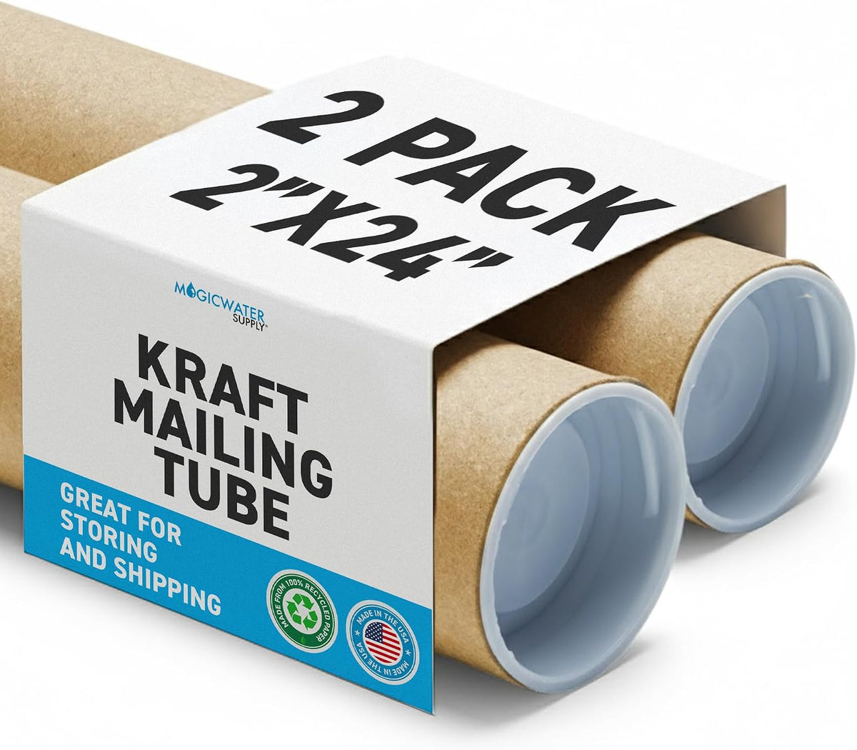 2 x 24 Inch Kraft Mailing Tubes with End Cap - 2 Pack