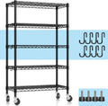 Wire Shelving, 1900lbs Capacity 5 Tier Heavy Duty NSF Wire Shelf with Rolling Wheels Black Metal Storage Shelves
