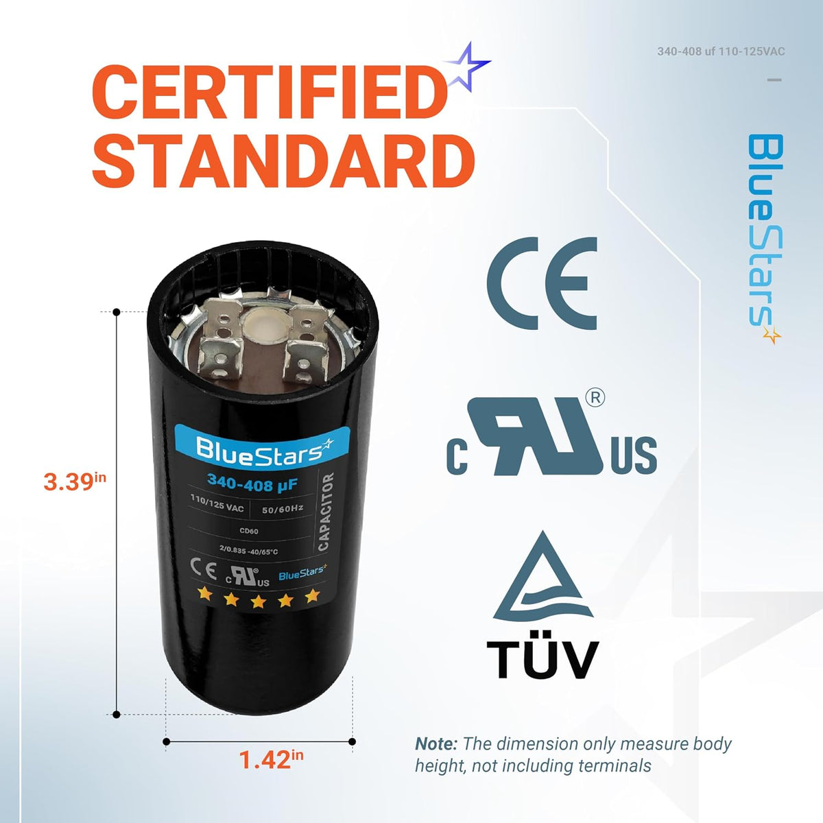 [2025 Upgraded] BlueStars 340-408 uF MFD 110-125VAC Motor Start Capacitor