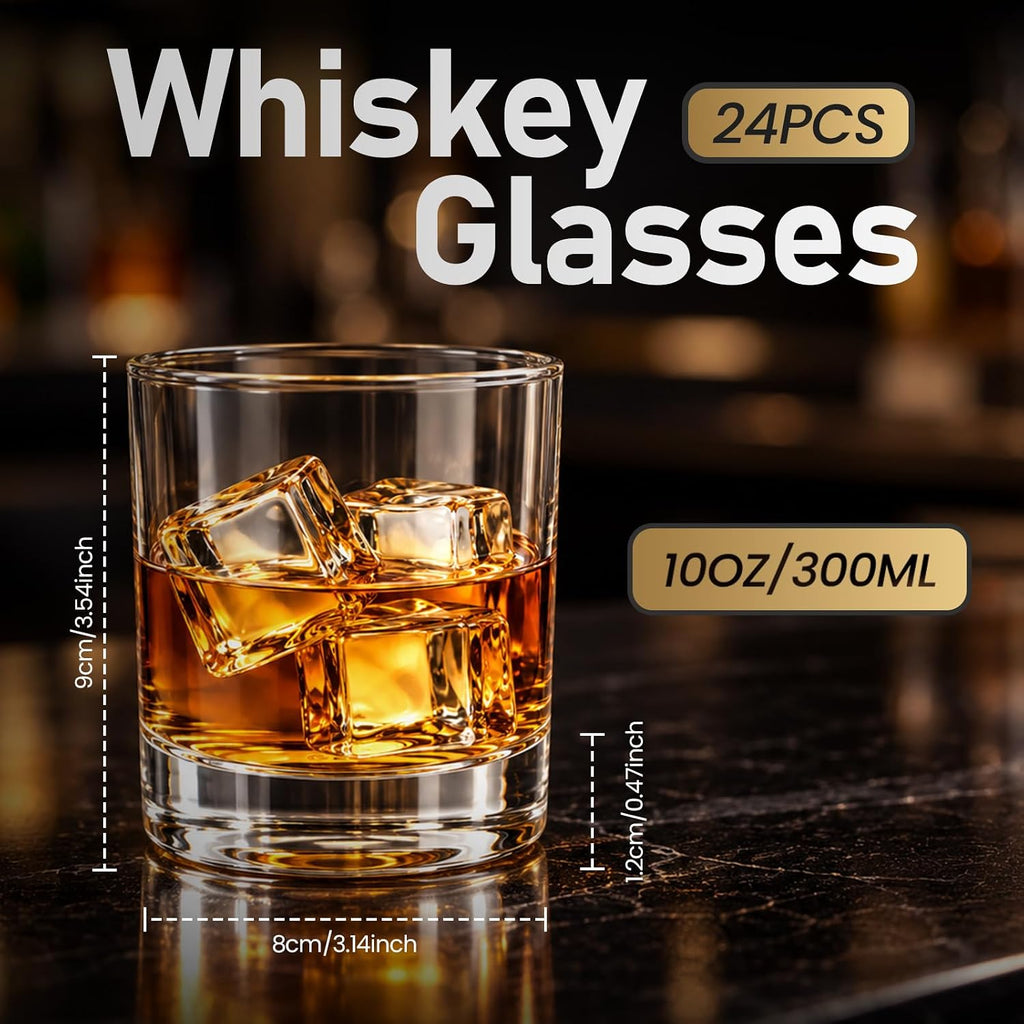 Old Fashioned Whiskey Glasses Bulk Set of 24