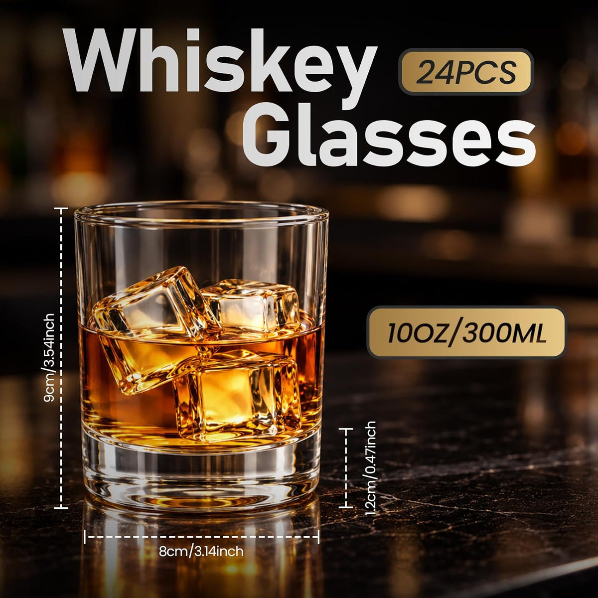 Old Fashioned Whiskey Glasses Bulk Set of 24
