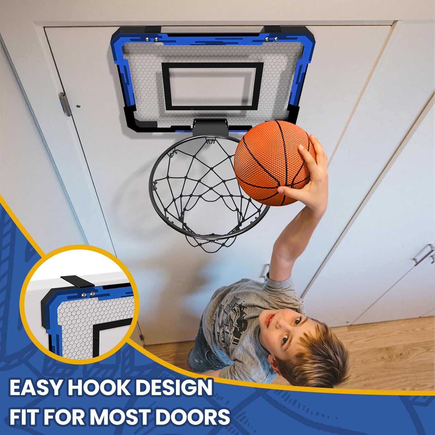 Mini Basketball Hoop | Over The Door Indoor, with 3 Balls/Inflator/Breakaway Rim, Basketball Toy Gifts for Kids and