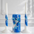 Sapphire Bloom Unity Candle Set for Wedding Ceremony& Reception, Blue & White Handmade Wedding Candles, Unscented 6"