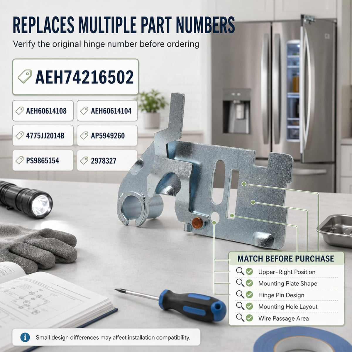 AEH74216502 Upper Door Hinge Replacement for LG Refrigerator