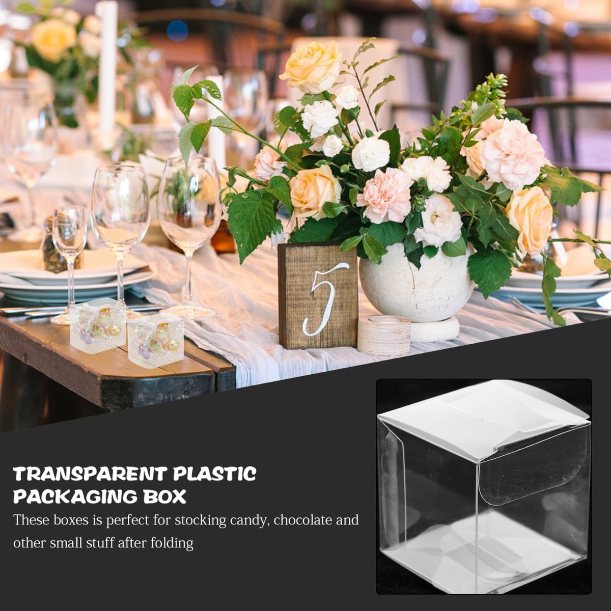 25 Pack Clear Plastic Packaging Boxes 1.57 Inch Square Transparent Candy Gift Boxes for Wedding Party Favor Storage