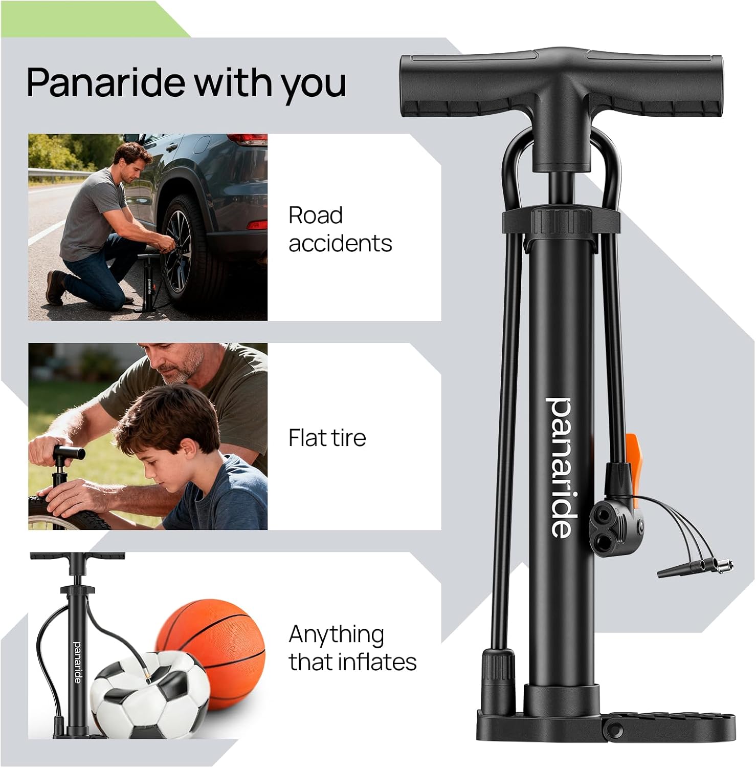 Bike Pump Floor, Advanced Bike Tire Inflator, Bicycle Hand Air Pump with Dual Presta and Schrader Valves, Handheld