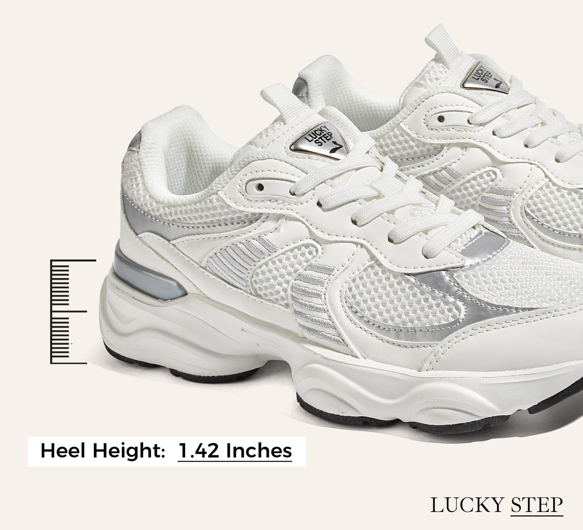Women's Platform Chunky Fashion Sneakers, White, 8