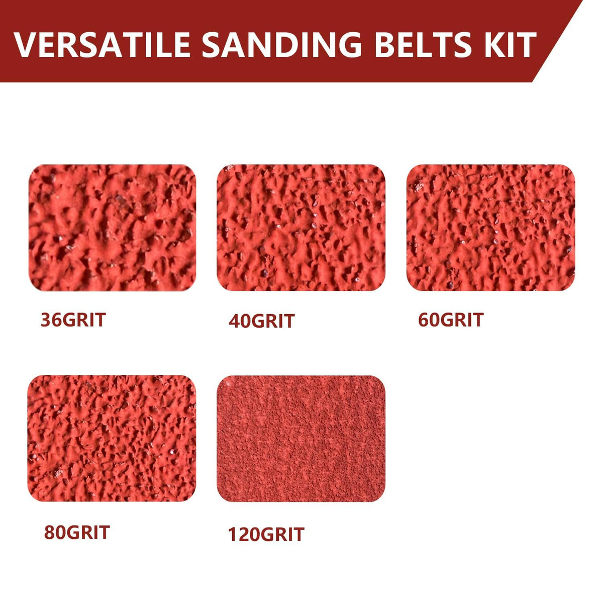 2x72 Inch Ceramic Sanding Belts (36/40/60/80/120 Grits) 5 Pcs