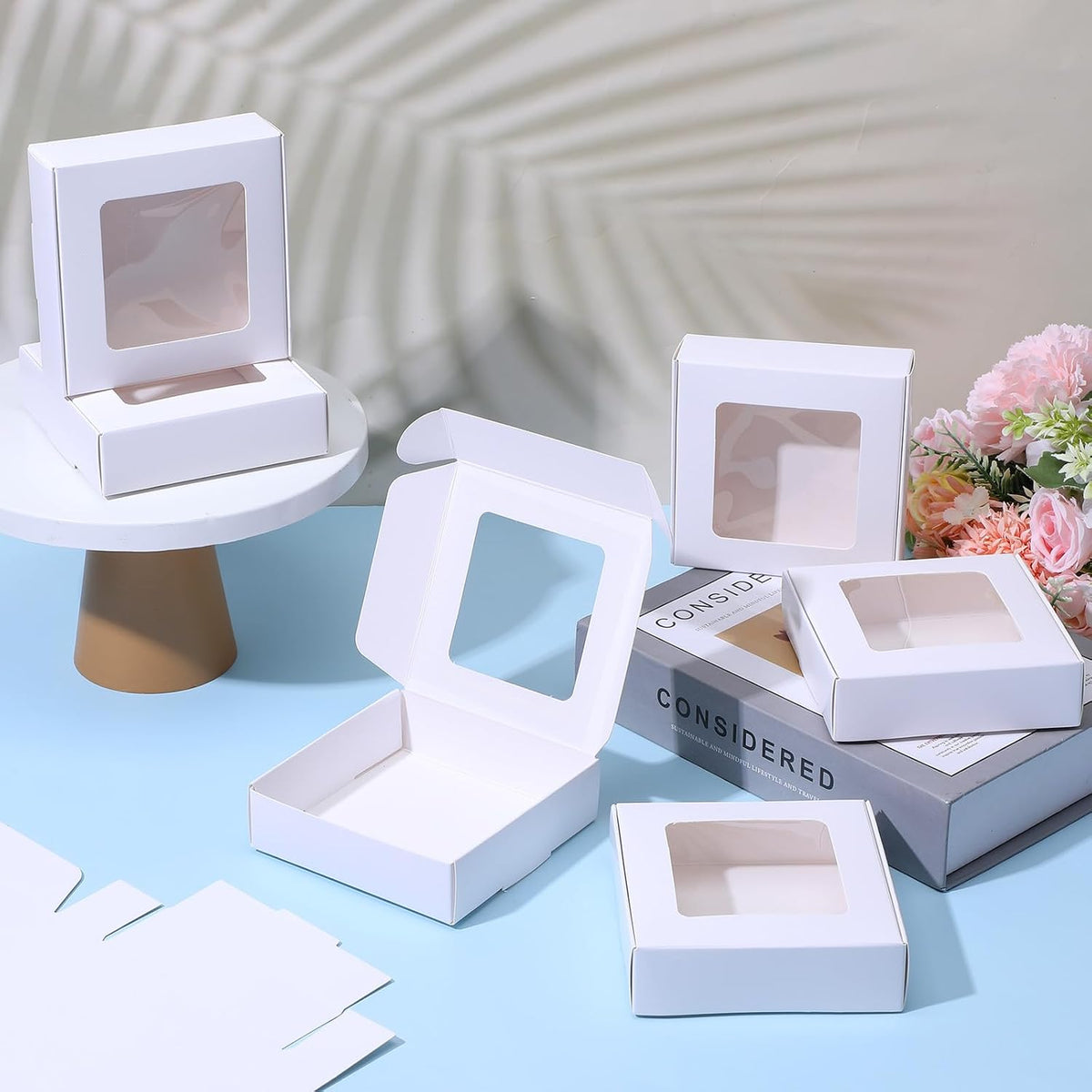 60 Pcs White Cookie Boxes With Window 4.3 x 4.1 x 1.2 Inch Candy Packaging, Small Gift Boxes, Soap holder, Mini Treat