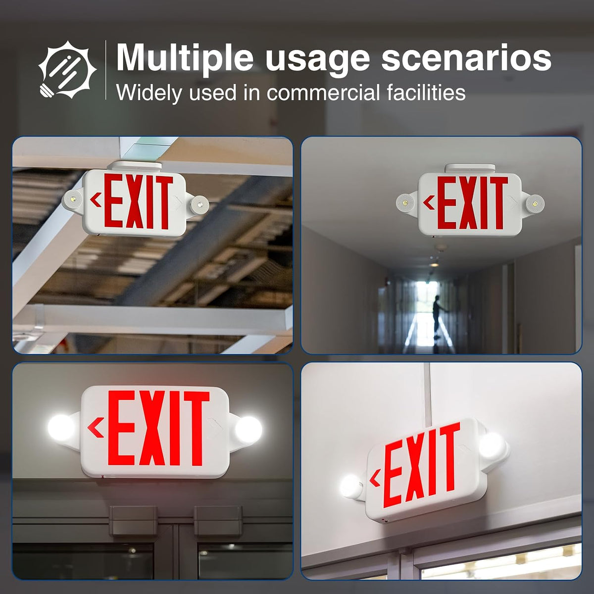 4 Pack Red Commercial Exit Signs with Emergency Light